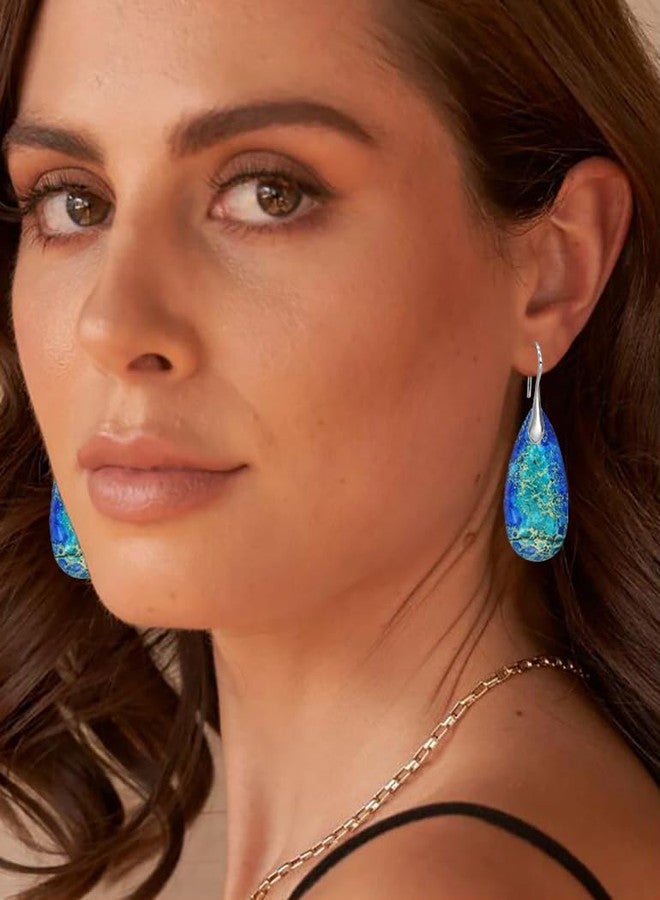 Wovanoo Natural Stone Earrings Waterdrop Stone Dangle Earrings for Women Blue Silver - Image 2